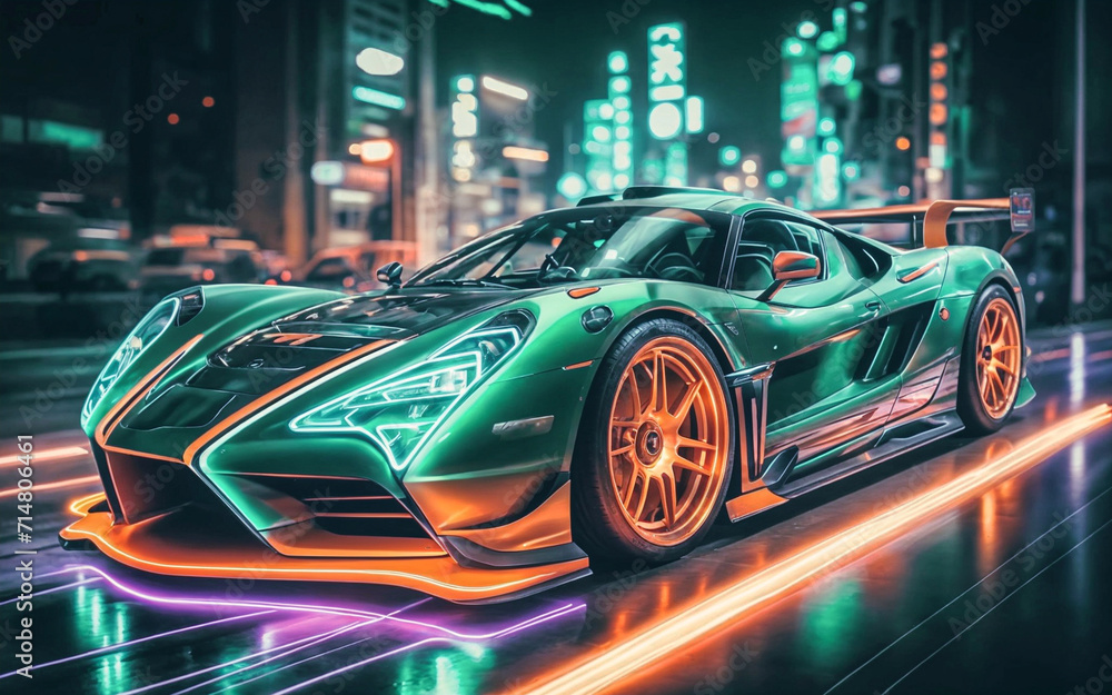futuristic sport car neon oil painting futuristic sport car neon oil painting