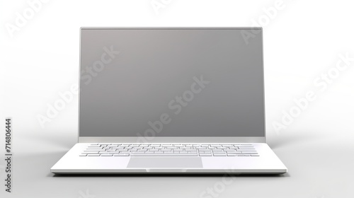 Realistic thin white laptop ultrabook mock up. 16 inch Laptop. Open Display	
 photo