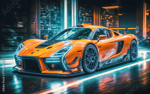 futuristic sport car neon oil painting © ADI
