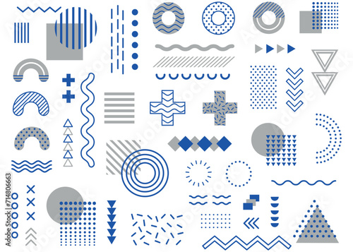 Set of 100 geometric shapes. Memphis design, retro elements for web, vintage, advertisement, commercial banner, poster, leaflet, billboard, sale. Collection trendy halftone vector geometric shapes.