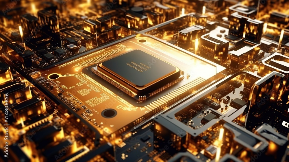 Fototapeta premium Electronic circuit board with processor. Central Computer Processors CPU concept 