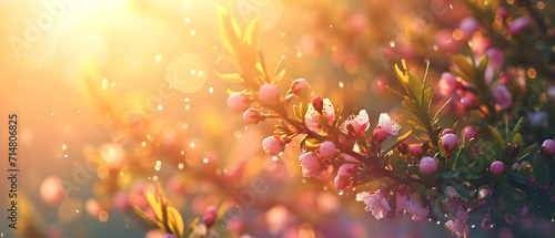 Spring morning with beautiful tree blossoms. Inspiration and relaxation motif for a good mood.