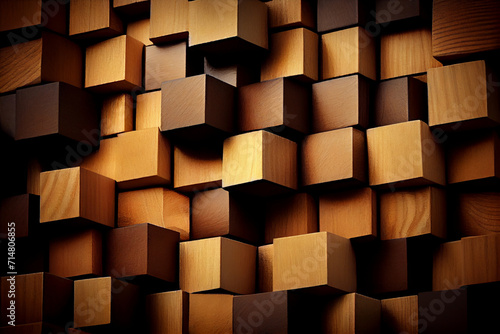 Pattern from wooden blocks of cubes. Wooden background.