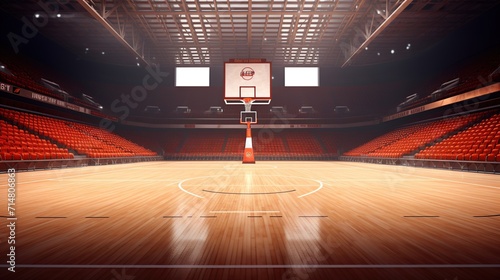 Basketball court with lighting. 3d rendering.	