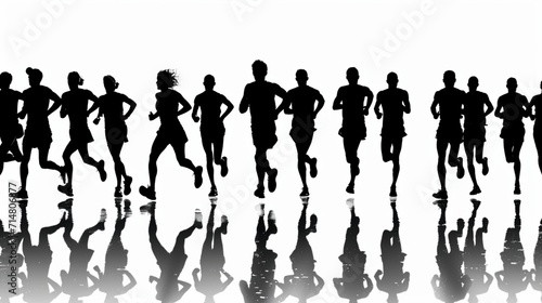 Marathon run. Group of running people, men and women. Isolated vector silhouettes photo