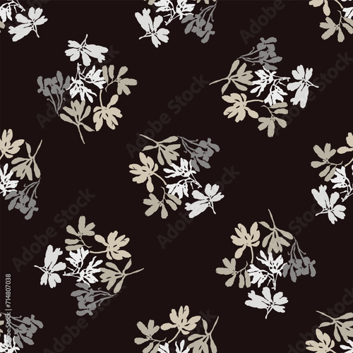 Masculine vector floral pattern with organic botanical shapes. Modern bold black white flower print, design in neutral scandi style.