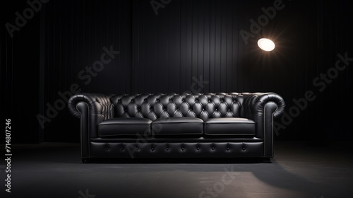 Black Leather Sofa In A Dark Room Background luxury style concept 