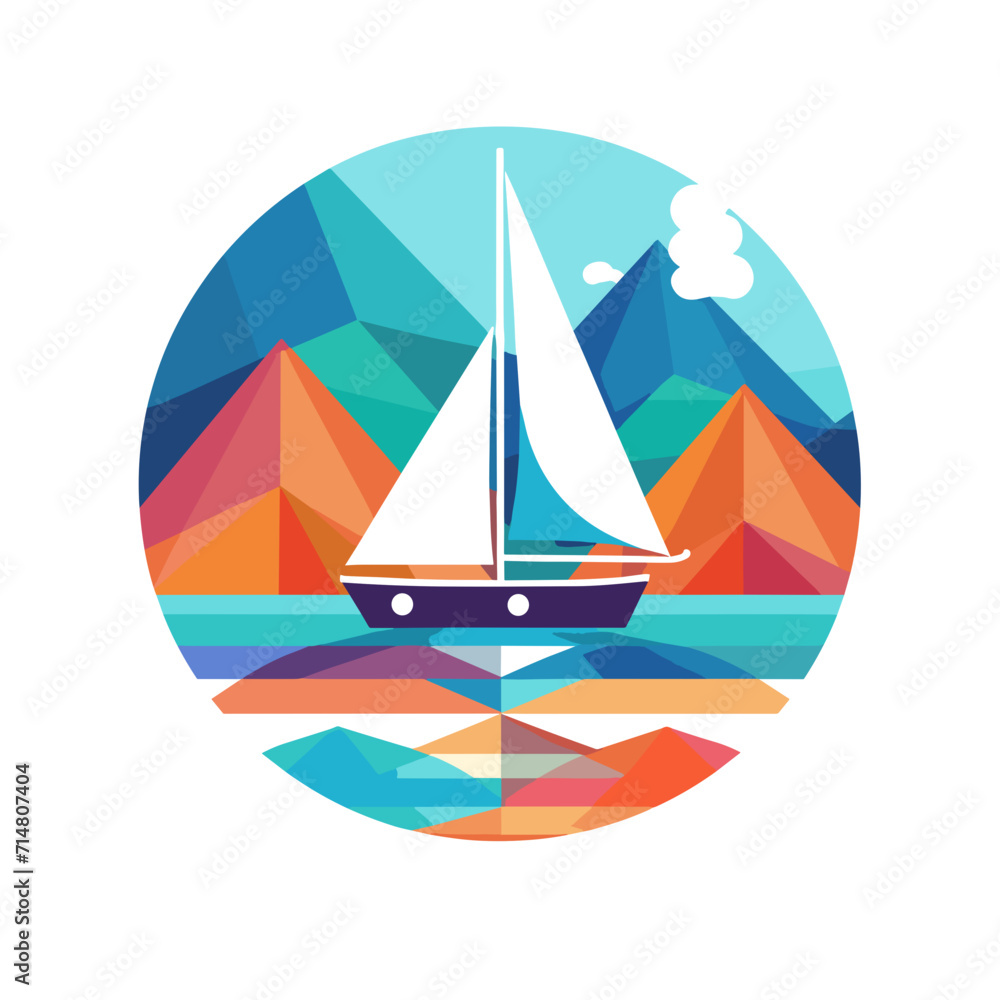 Sailing boat on the sea with mountains Sailing boat on the sea with mountains