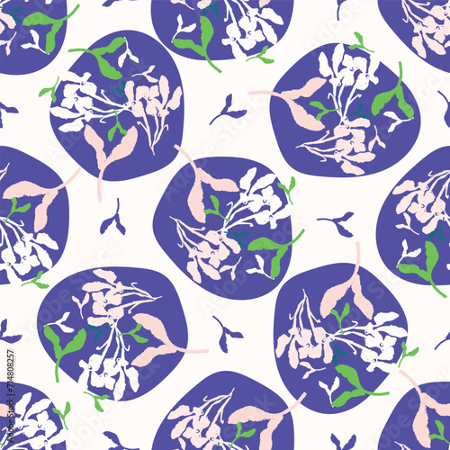 Trendy vector floral pattern with organic botanical shapes. Modern bold summer flower print, design in scandi style.