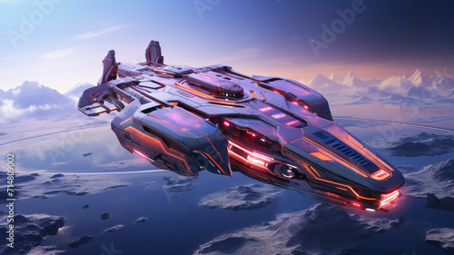 Modern concepts. A spaceship with modern technology for use in outer space in the future world.
