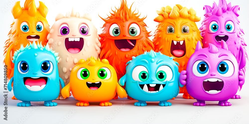 Colorful and cute Halloween cartoon character in kawaii style. Has monster elements such as eyes. language. tooth. fang. and hands up. Suitable for children's products or designs.