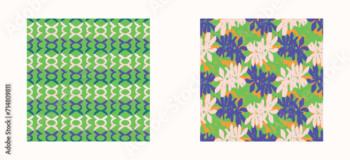 Trendy vector floral pattern set with organic botanical shapes. Modern bold summer flower print, design collection in scandi style.