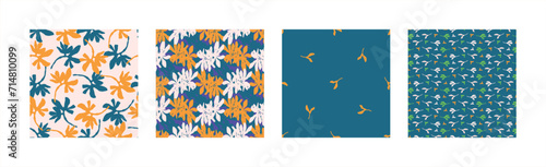 Trendy vector floral pattern set with organic botanical shapes. Modern bold summer flower print, design collection in scandi style.