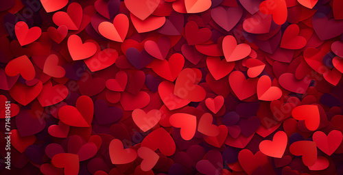 Valentine's Day. Love. Background and pattern of red paper hearts for a holiday banner