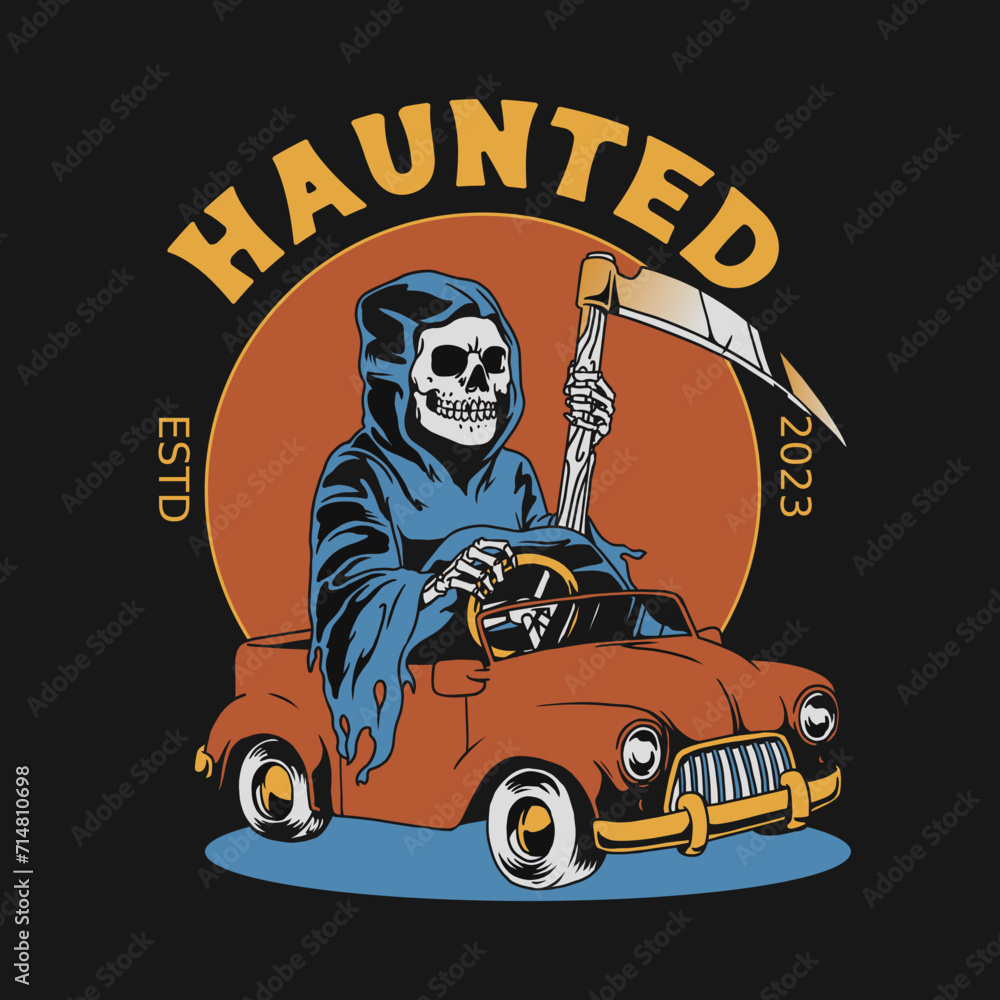 Grim Reaper Ride a Car Toys, T-shirt Design Grim Reaper Ride a Car Toys, T-shirt Design