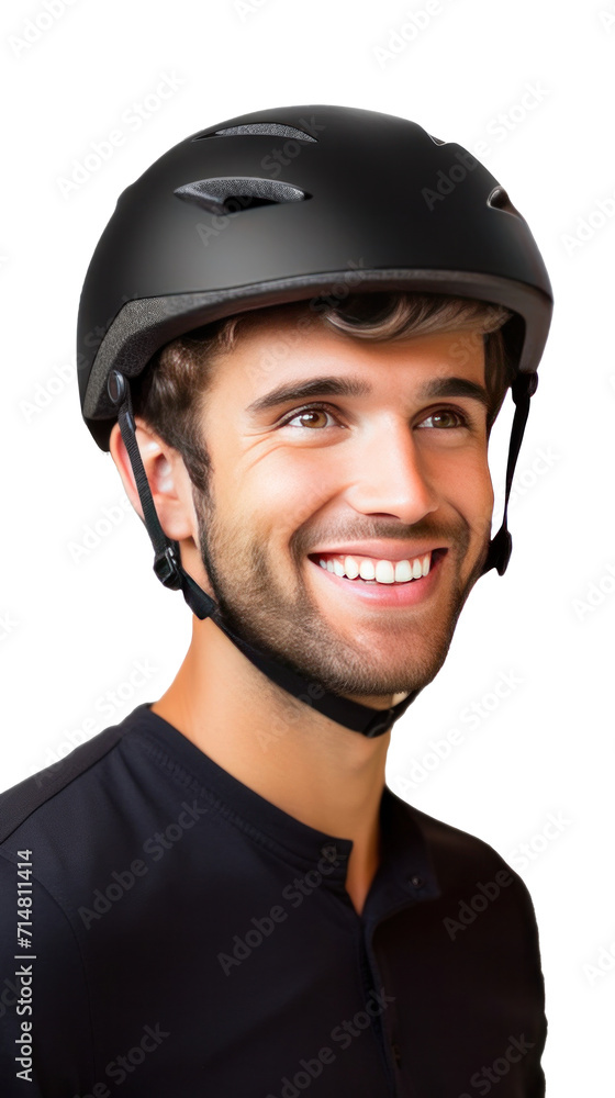 A happy young man wearing bicycle helmet isolated on a transparent background. A happy young man wearing bicycle helmet isolated on a transparent background.