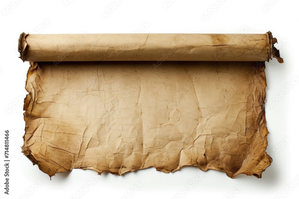 Antique Parchment Scroll: Old, Torn, and Stained Historical Background