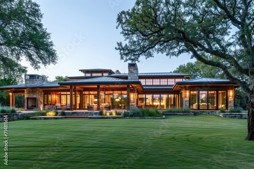 Texan Tranquility: Modern Ranch Living Amidst Expansive Countryside © AIGen
