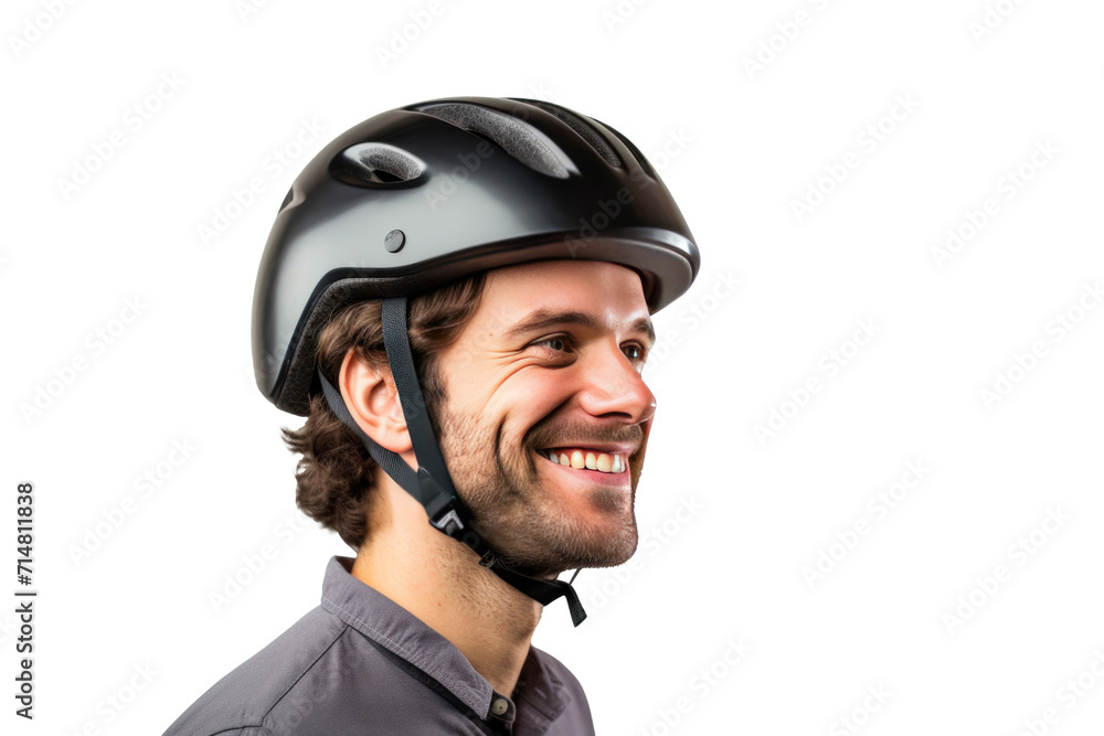 A happy young man wearing bicycle helmet isolated on a transparent background. A happy young man wearing bicycle helmet isolated on a transparent background.
