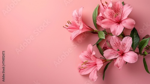 Beautiful Flowers Composition on Pastel Pink Background AI Generated