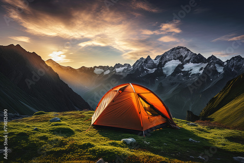 Camping on top of a mountain with a beautiful view © grey