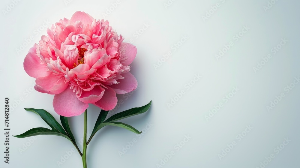 Beautiful Pink Peony Flower on White Background with Copyspace AI Generated