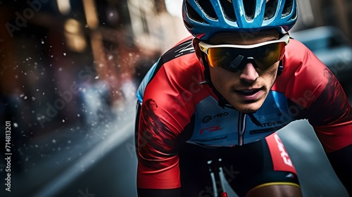 Focused cyclist in action during a competitive city race