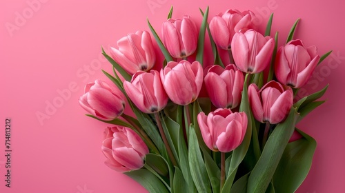 Pink Tulip Bouquet on Pink Background for Mother's Day, Valentine's Day, and Birthday Celebration AI Generated © Alex