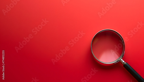 magnifying glass over red background   photo