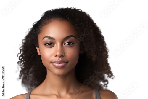 African american woman with clean healthy skin isolated on a transparent background.