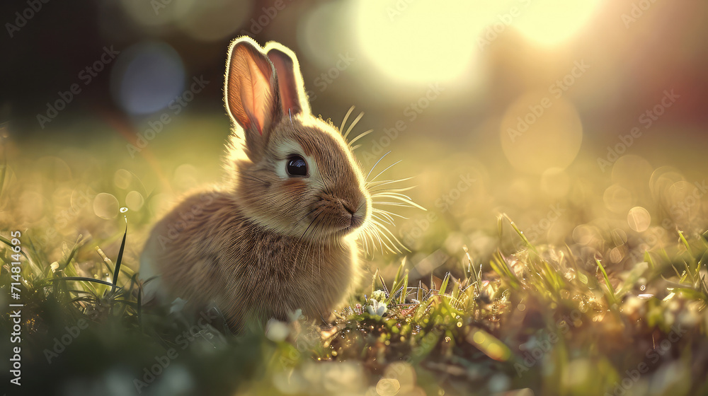 Adorable rabbit sitting in grass during golden hour. Adorable rabbit sitting in grass during golden hour.