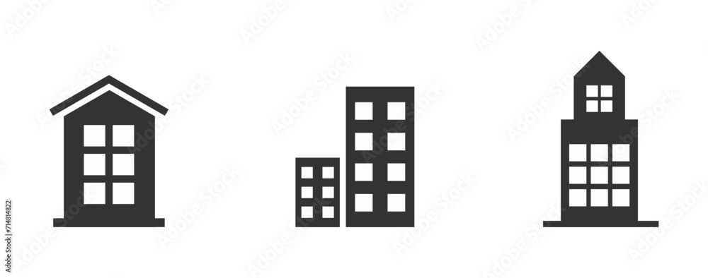Set building vector icon in black and white colour