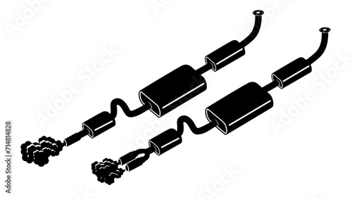 Exhaust muffler, black isolated silhouette