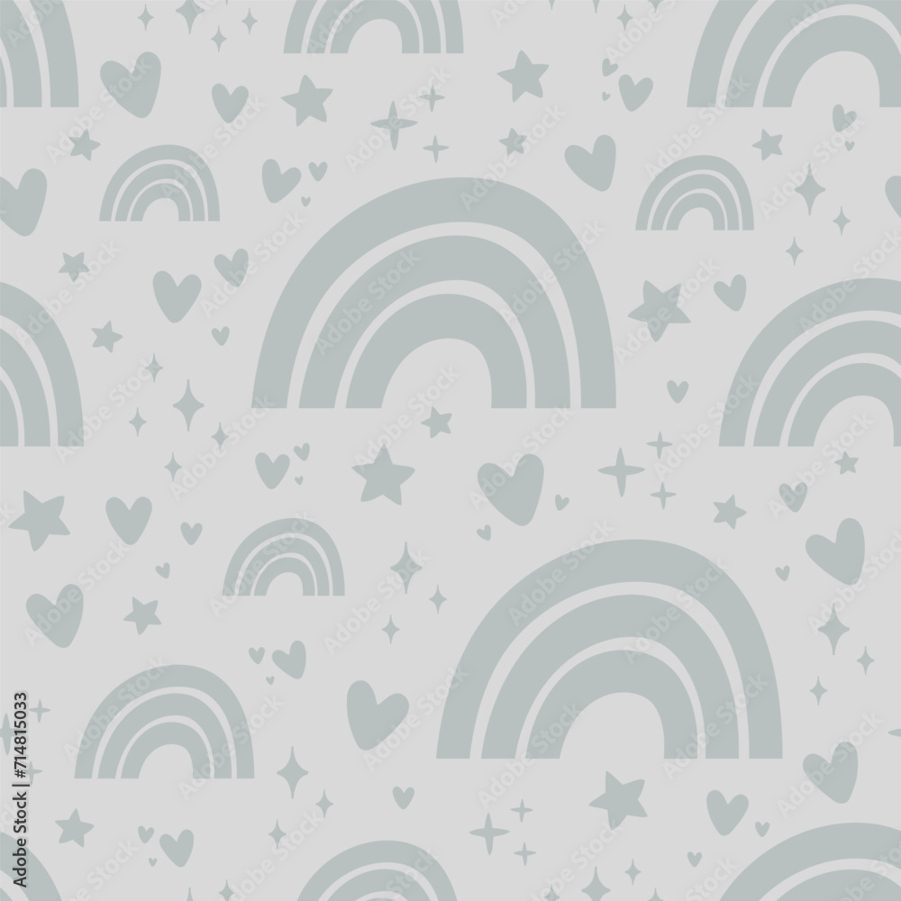 Grey seamless pattern with rainbows and hearts Grey seamless pattern with rainbows and hearts