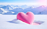 A soft pink heart on the snowfield, background, Valentine's Day, Christmas. Generative AI