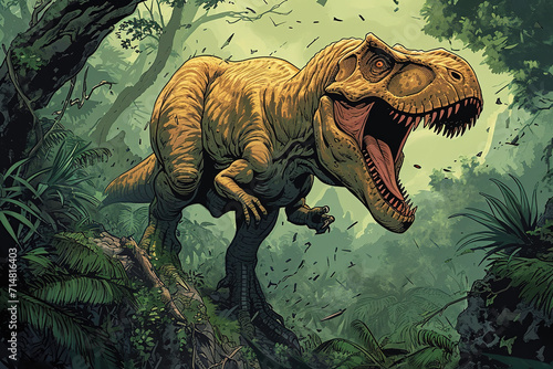 Cool looking tyrannosaurus rex in comic illustration style. © Tepsarit