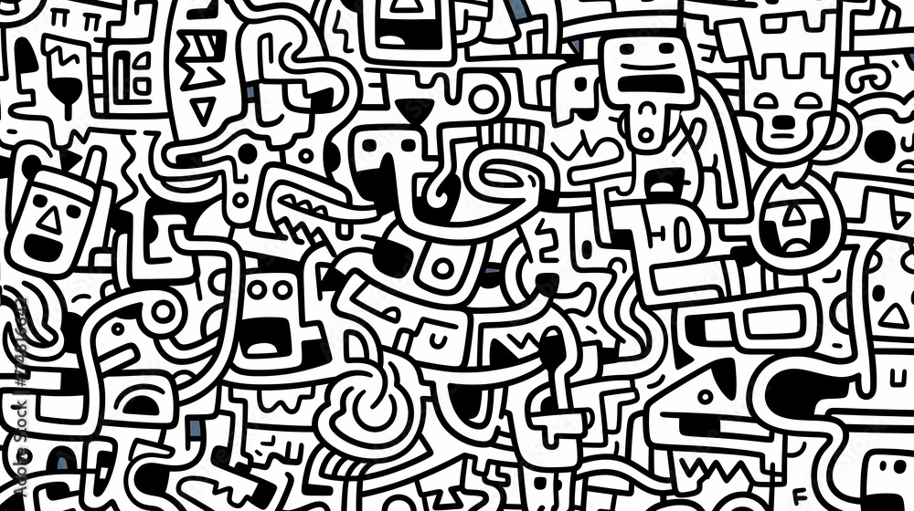 Funny doodle seamless pattern, artistic background Funny doodle seamless pattern, artistic background