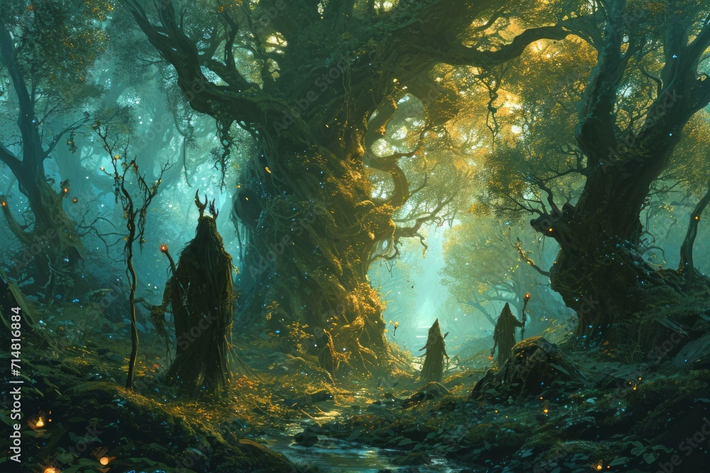 Mystical forest shamans, communing with nature spirits and harnessing their ancient magic - Generative AI Mystical forest shamans, communing with nature spirits and harnessing their ancient magic - Generative AI