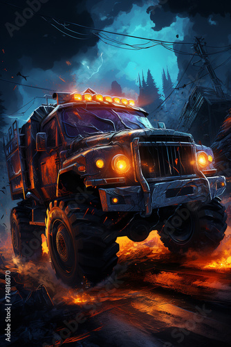 a monster truck with huge tires on the street truck wallpaper 