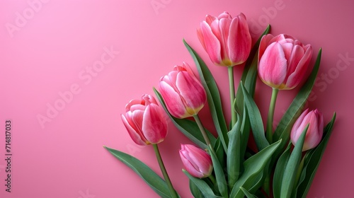Minimalistic Pink Tulips on Pink Background with Copyspace AI Generated © Alex