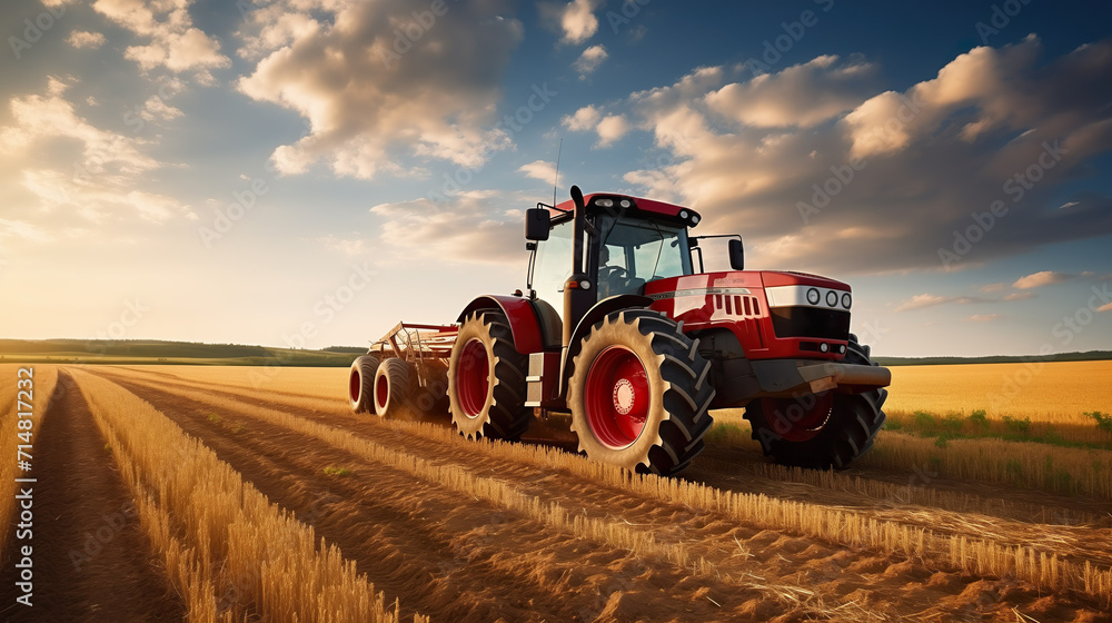 Tractor on field during agricultural harvest of grain with agricultural machinery, Farmer | Generative AI Tractor on field during agricultural harvest of grain with agricultural machinery, Farmer | Generative AI