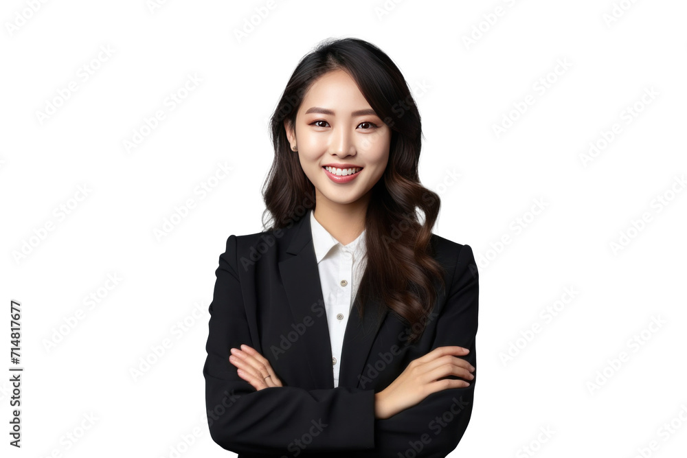 Asian business woman smiling in suit, crossed arms isolated on a transparent background. Asian business woman smiling in suit, crossed arms isolated on a transparent background.