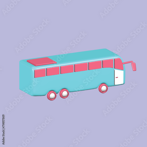 Modern Bus. Land transportation concept . Realistic 3d object cartoon style. Vector colorful illustration. 