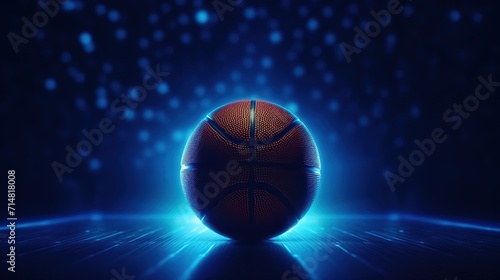 Editorial photo of a basketball ball. trending, award winning, blue tones, central composition, epic, cinematic, minimalistic, world cup championship, Generative Ai  photo