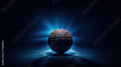 Editorial photo of a basketball ball. trending, award winning, blue tones, central composition, epic, cinematic, minimalistic, world cup championship, Generative Ai  © Amir