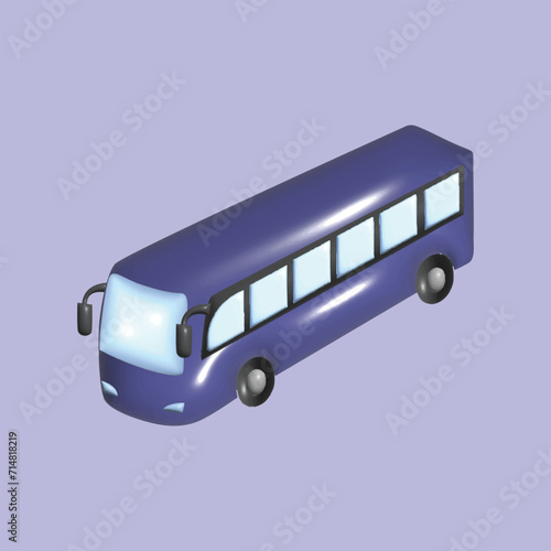 Modern Bus. Land transportation concept . Realistic 3d object cartoon style. Vector colorful illustration. 