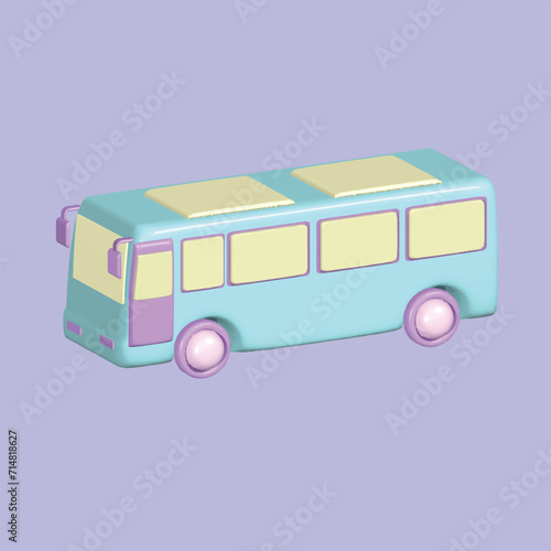 Modern Bus. Land transportation concept . Realistic 3d object cartoon style. Vector colorful illustration. 