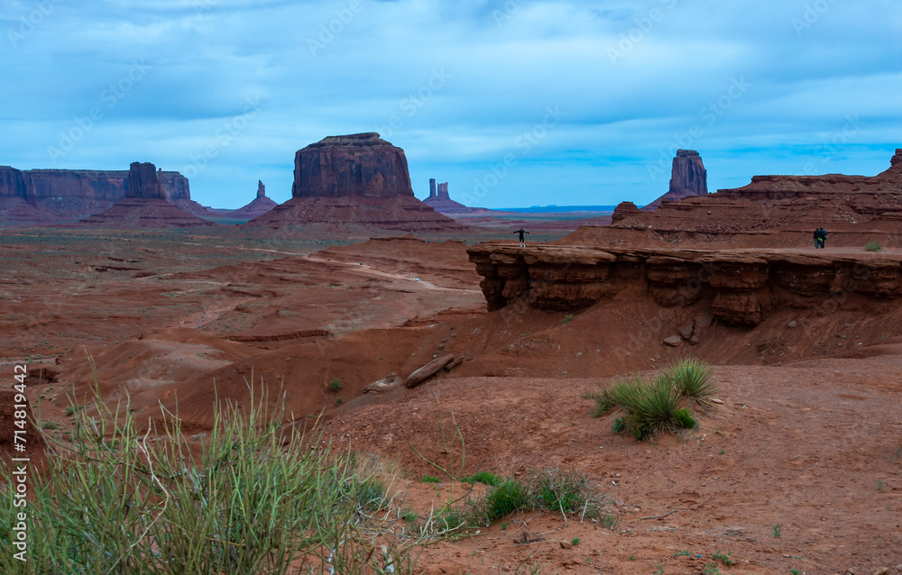 Desert landscape with red rocks and dry vegetation on red sands in Monument Valley, Navajo Nation, Arizona - Utah Desert landscape with red rocks and dry vegetation on red sands in Monument Valley, Navajo Nation, Arizona - Utah