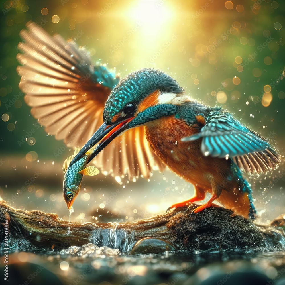 Obraz premium Kingfisher on the hunt for fish