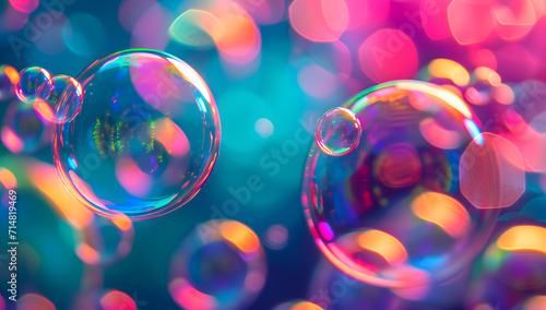 colourful soap bubbles floating on a colorful colorful background  photo